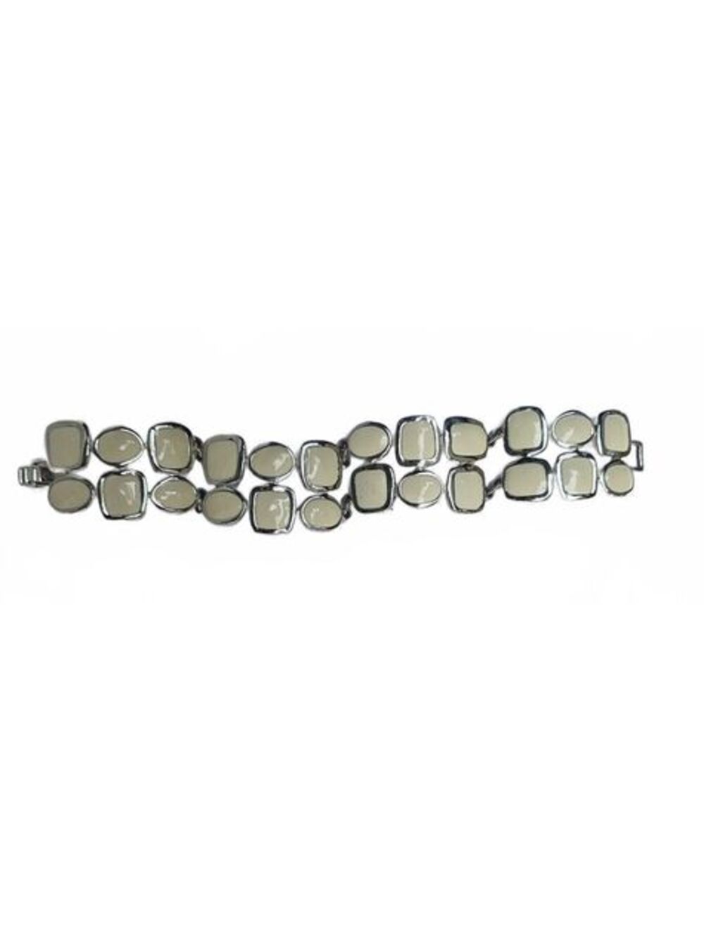 Lia Sophia Vintage French Tip Cream Enamel Silver Geometric Link Bracelet